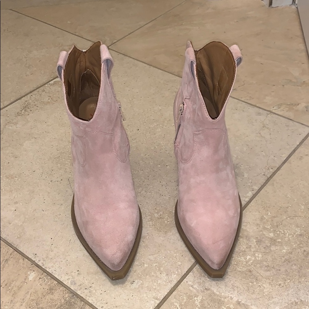 Light pink suede ankle boots